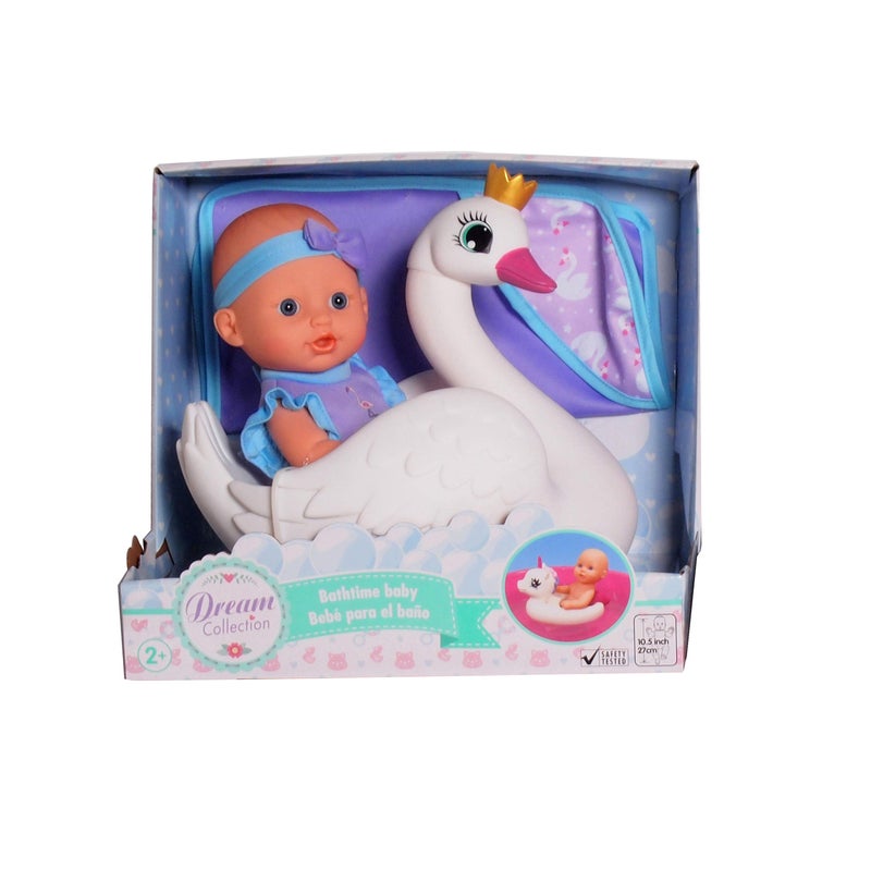Dream Collection 10" Bath Time Baby Doll with Swan - Image 1